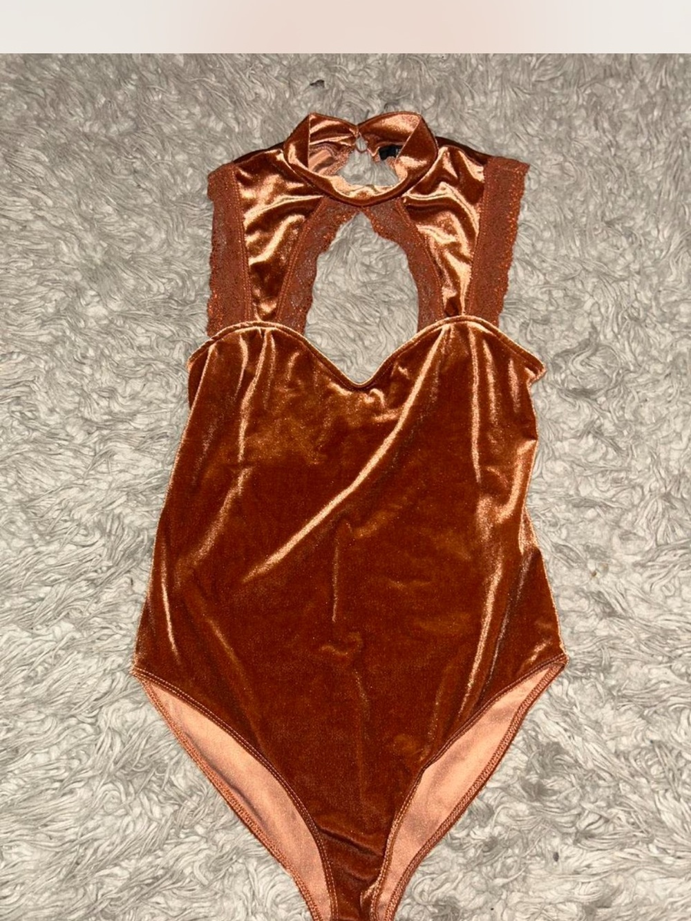 Girls' Velvet One-Piece Swimsuit in Burnt Orange